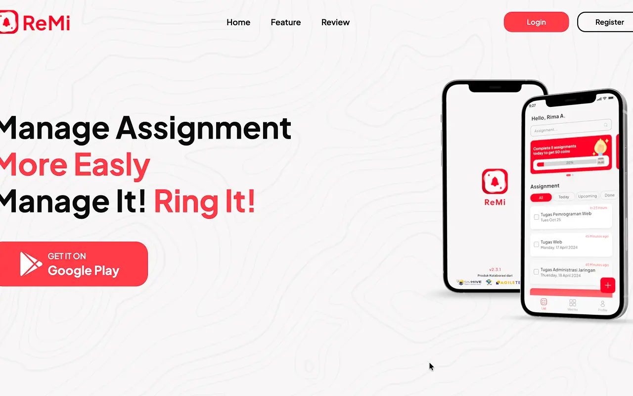 Tampilan halaman utama ReMi Web App